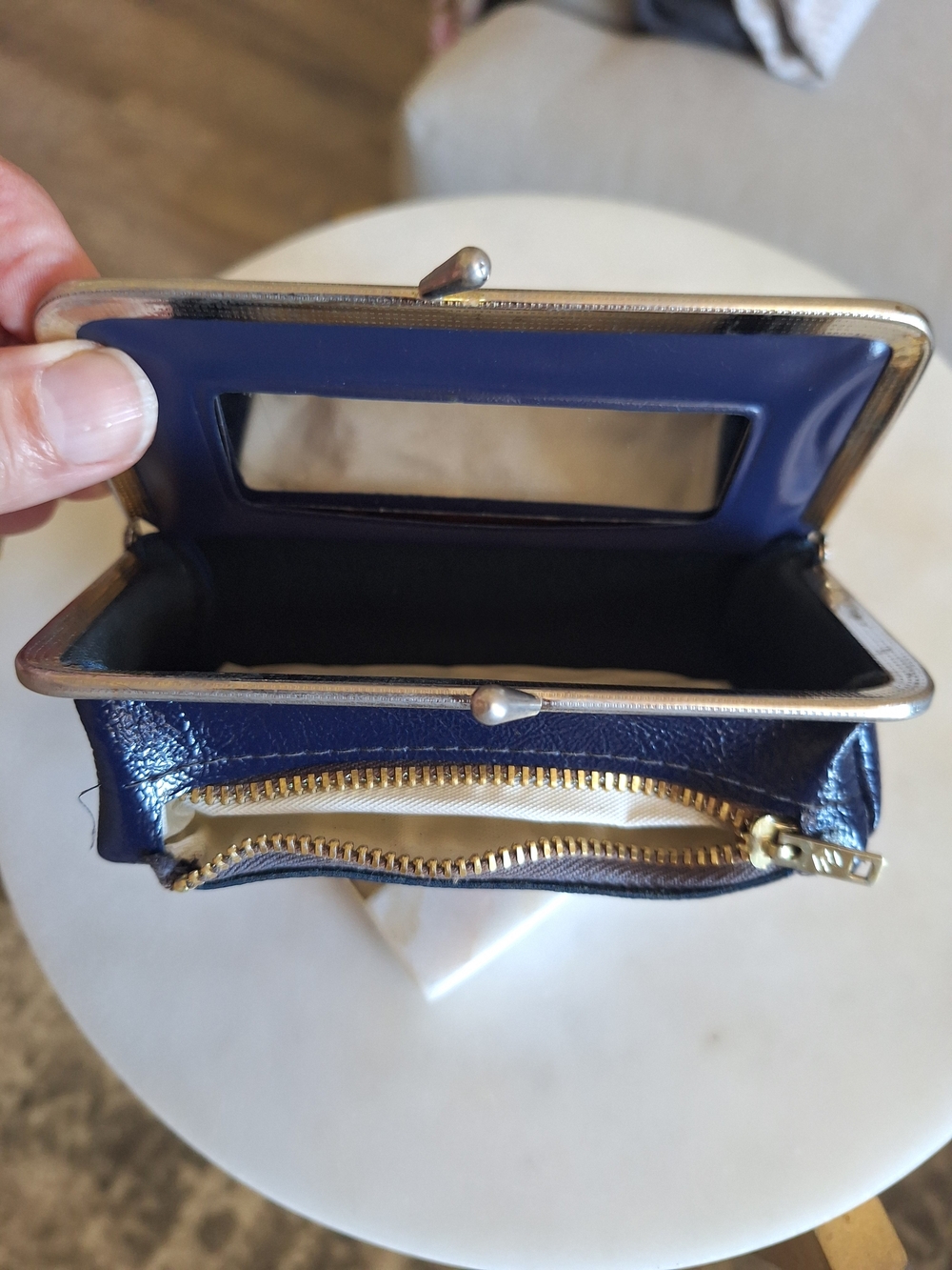 Navy Blue Venyl Coin Purse with Mirror